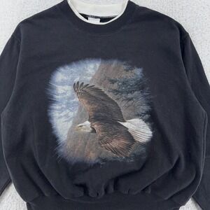 Vintage‎ Bald Eagle Sweatshirt BOXY LARGE Black Graphic Pullover 90s Nature